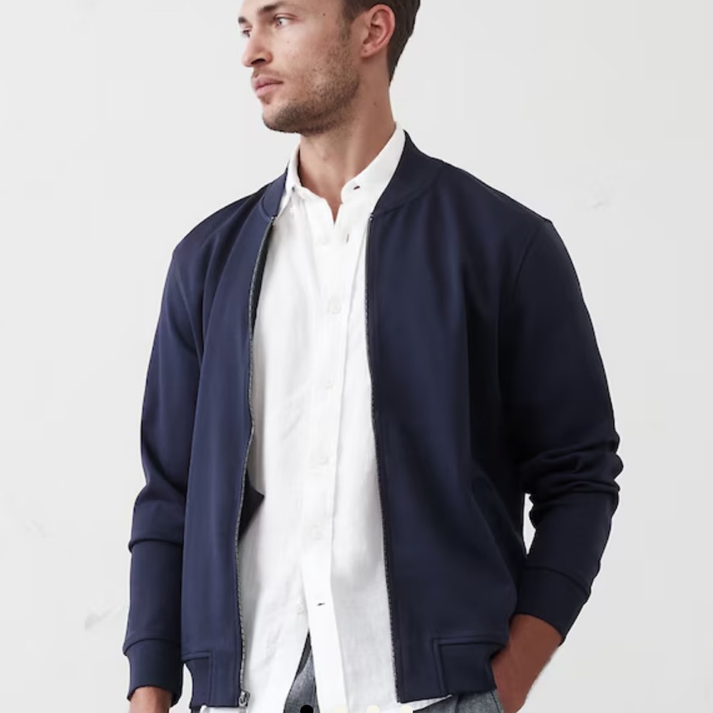 Banana Republic Blue Bomber Jacket with Ribbed Details